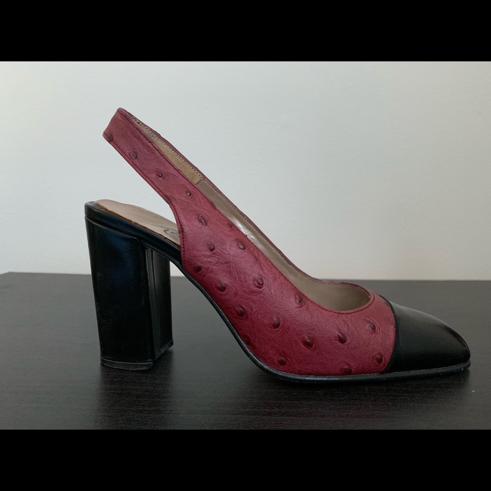 Renetti ostrich leather burgundy slingbacks sz5.5
